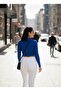Blue Ribbed Half Turtleneck Camisole Crop Body Darkening Long Sleeve Knitted Blouse - 6
