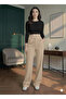 Beige High-Waist Palazzo Pants with Hook-and-Loop Detail, Front Pleated, Wide-Leg - 2