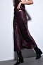 Burgundy Satin Midi Skirt - 3