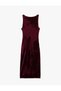 Sleeveless Round Neck Glitter Long Velvet Dress - 4