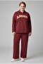 Women's Plus Size Hooded Amour Written Claret Red Tracksuit Set