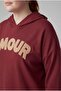 Women's Plus Size Hooded Amour Written Claret Red Tracksuit Set - 4