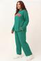 Women's Plus Size Hooded Amour Written Green Tracksuit Set - 3