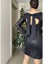 Stretch Fabric Sequin Embroidered Glitter Dress with Ribbon Detail on the Back - 4
