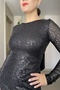 Stretch Fabric Sequin Embroidered Glitter Dress with Ribbon Detail on the Back - 2