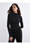 Lcw Vision Black Mock Neck Shiny Look Blouse
