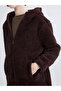 Lcwaikiki Basic Brown Hooded Oversized Women's Plush Cardigan - 3