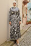 4037 Belted Patterned Dress Black - 2