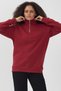 Unisex Regular Fit Comfortable Cut Cotton Fleece Inside Half Zipper Claret Red Mock Neck Sweatshirt - 4