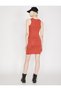 Women's Red Crew Neck Sleeveless Midi Dress 9YAL88009OK - 5