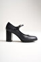 Women's Genuine Leather Strappy Heeled Shoes Navy Blue - 4