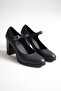 Women's Genuine Leather Strappy Heeled Shoes Navy Blue