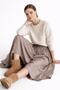 Women's Satin Beige Color Elastic Waist Drawstring Long Skirt - 4