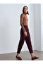 72242 Belted High Waist Trousers-Burgundy - 5