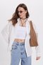 Women's Oversize Wide Cut 100% Cotton Muslin Fabric Long Sleeve Pocketed Textured White Shirt - 7