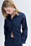Women's Navy Blue Regular Fit Textured Long Sleeve Shirt
