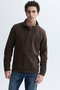 Men's Khaki Buttoned Stand Collar Sweatshirt