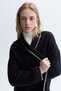 Women's Navy Blue Shawl Collar Ribbed Cardigan - 3