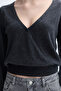 Women's Anthracite Melange Wrap V-Neck Knitwear Sweater - 3