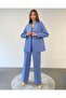 Premium Women's Striped Blue Blazer Vest Trousers 3-Piece Suit – Modern Office Elegance - 2