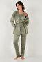 Regular Fit Lace Soft Textured Velvet Pajama Set with Dressing Gown PAJAMA SET 6095545 - 3