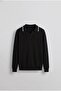 Men's Polo Neck Thin Corded Sweater Black