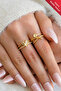 Set of 2 Modern Heart and Solitaire Detailed Form Vip Gold Rings