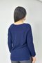 Women's Navy Blue Crew Neck Silvery Thin T-Shirt Double Sleeve Cuffed Blouse - 3