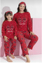 Red Mother-Daughter Matching Pajama Set with Ribbon Details