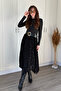 Floral Embroidered Black Tulle Long Skirt - 6