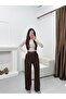 Belted High Waist Brown Fabric Palazzo Pants - 6