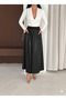 Women's Leather-Like Shiny Lacquer Fabric Black Color Sequin Suitable Long Pocketed Skirt Length 95 cm - 3