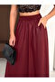 Women's Leather-Like Shiny Lacquer Fabric, Tan Color, Suitable Long Skirt with Pockets, Length 95 cm - 3