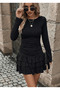 Women's Long Sleeve Skirt Layered Flounce Ruffle Lycra Viscose Mini Dress - Self Lined - 4