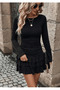 Women's Long Sleeve Skirt Layered Flounce Ruffle Lycra Viscose Mini Dress - Self Lined - 3