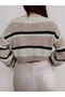 Mink Thick Striped Thessaloniki Knitted Crop Women's Sweater Fmoda2500 - 2