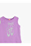 Crew Neck Sleeveless T-Shirt with Glitter Detail - 3