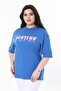 Women's Plus Size Cobalt blue Cotton Fabric Front Printed Short Sleeve Blouse 65N38008 - 8