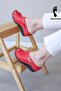 Genuine Leather Red Women's Wedge Heel Slippers 972ZA1001