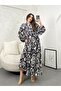 Tesettory Cyclass Collar Flowered Viscose Dress - 3