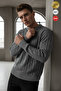 Men's Grey Hair Knit Crew Neck Regular Knitwear Wool Blend Thick Acrylic Sweater - 3