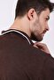 Brown Collar Stripe Zippered Men's Cotton Knitwear T-Shirt - 7