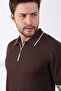 Brown Collar Stripe Zippered Men's Cotton Knitwear T-Shirt - 2