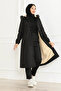 Women's Sheepskin Bonded Fabric Zippered Black Winter Coat
