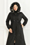 Women's Sheepskin Bonded Fabric Zippered Black Winter Coat - 4