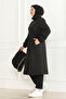 Women's Sheepskin Bonded Fabric Zippered Black Winter Coat - 3