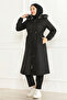 Women's Sheepskin Bonded Fabric Zippered Black Winter Coat - 6