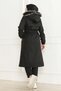 Women's Bonded Fabric Sheepskin Zippered Black Winter Coat - 6