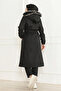 Women's Sheepskin Bonded Fabric Zippered Black Winter Coat - 5