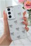 Galaxy S23 Fe Case Bow Pattern Transparent Glitter Silver Shiny Cover with Camera Protrusion